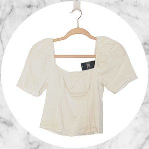 NWT A&F Linen Puff Sleeve Fitted Crop Top XSmall